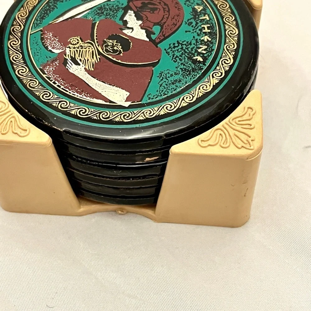 Greek Gods Goddesses Coaster Set in Orginal Case, Mythology, Vintage 1970s? VGUC